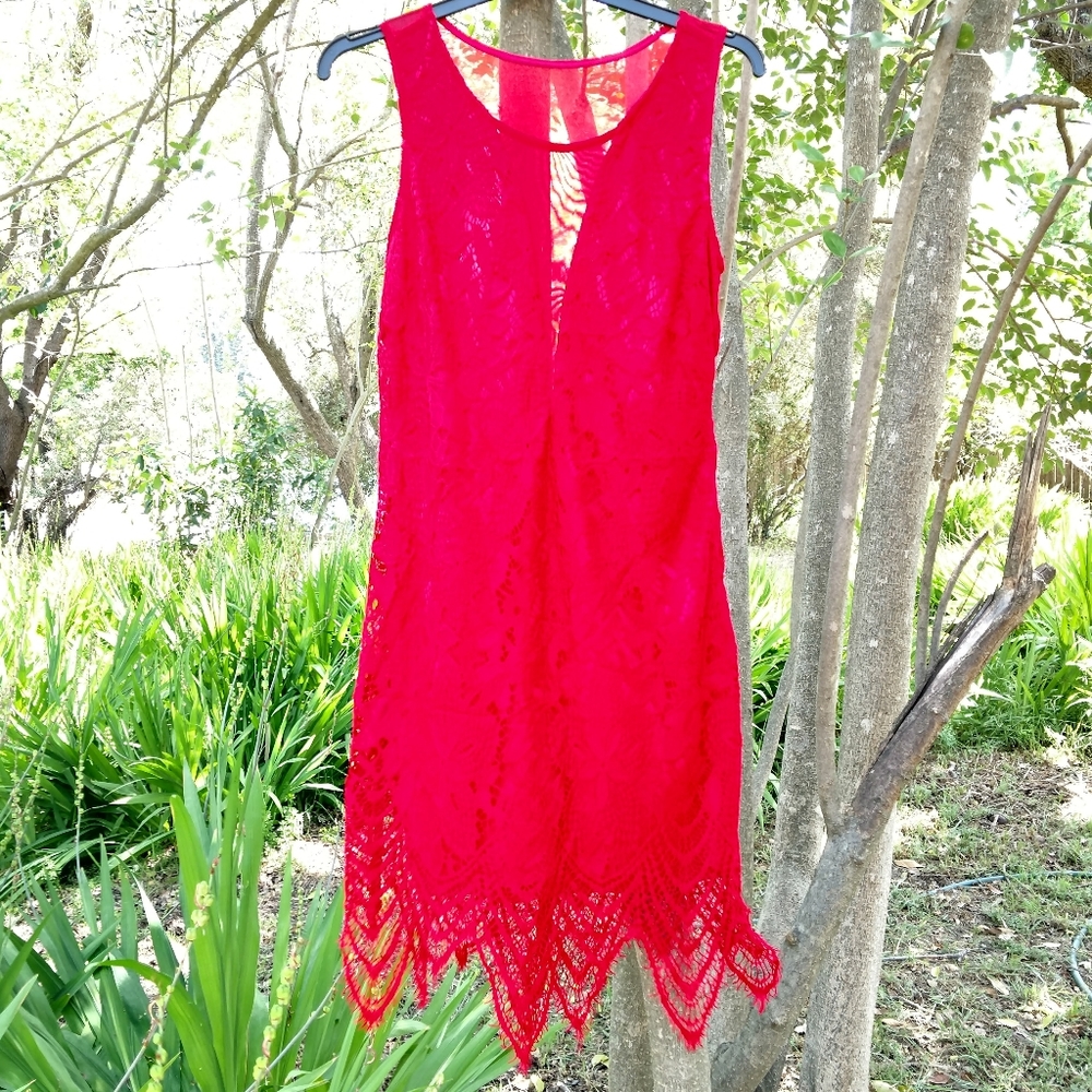 Lace Red Cocktail Midi